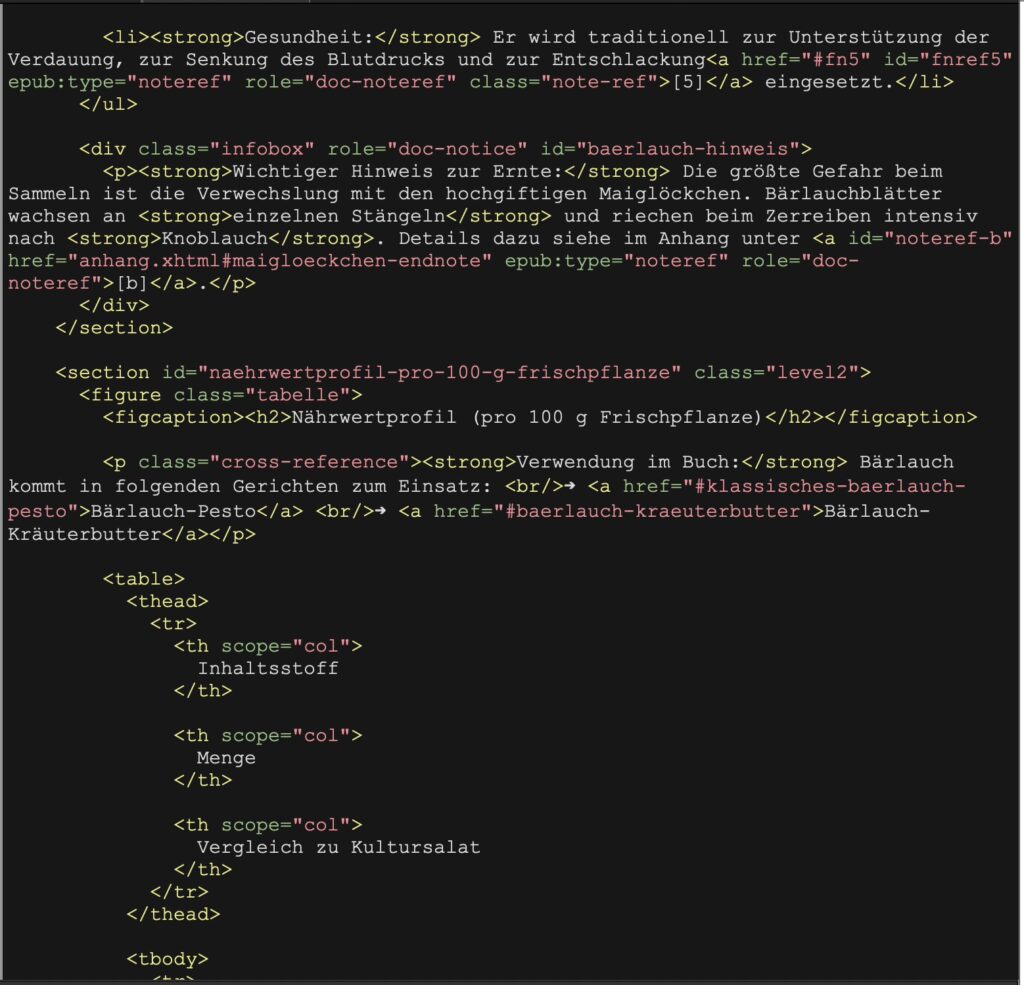 Code Auszug aus EPUB für Case Study