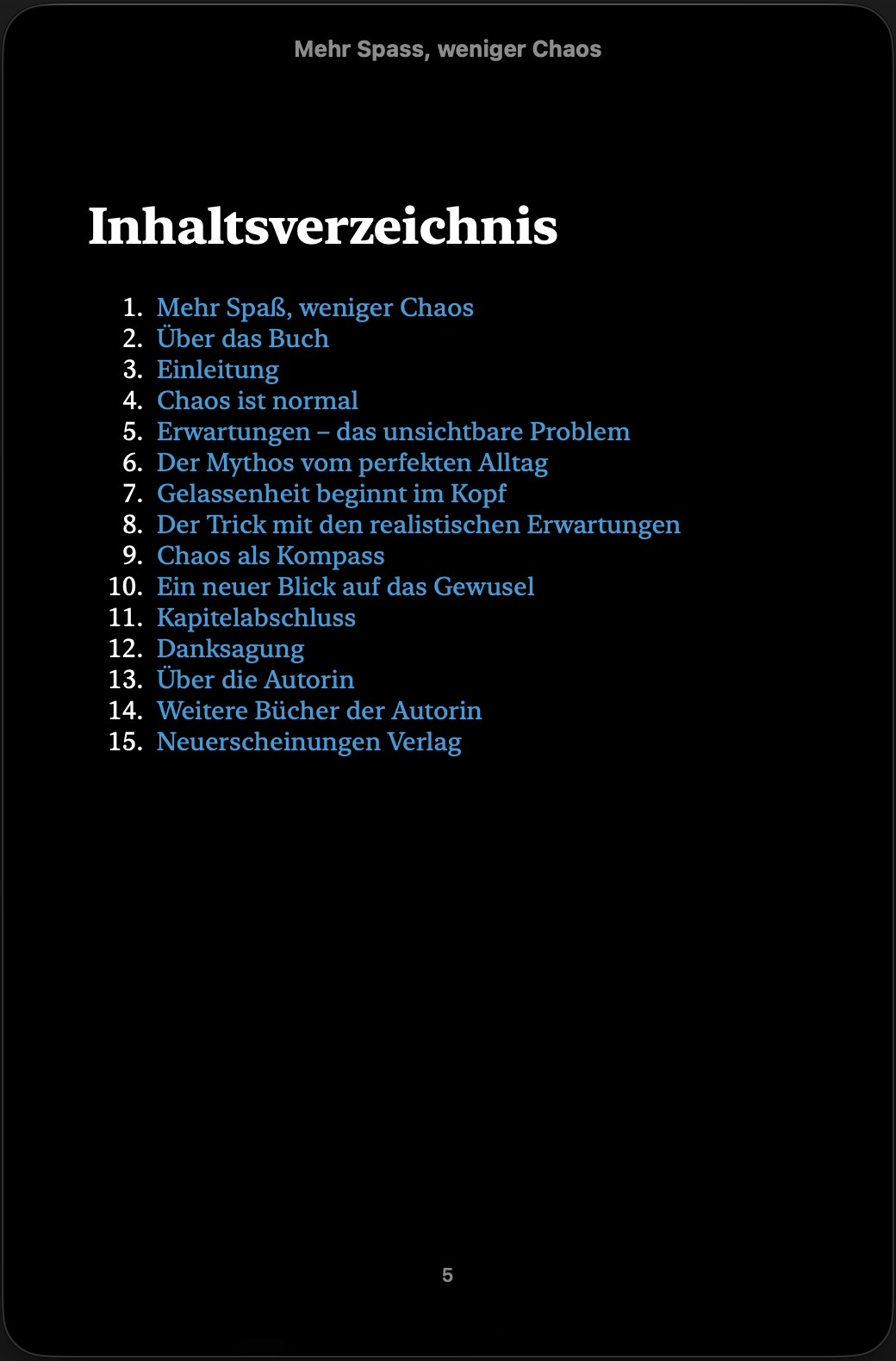 Screenshot vom Inhaltsverzeichnis im EPUB