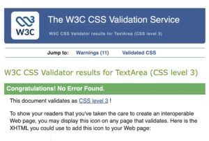 Screenshot Prüfreport CSS Validation durch W3C
