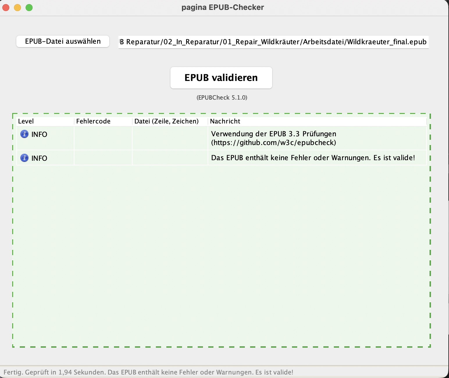 Screenshot von Pagina EPUB-Checker